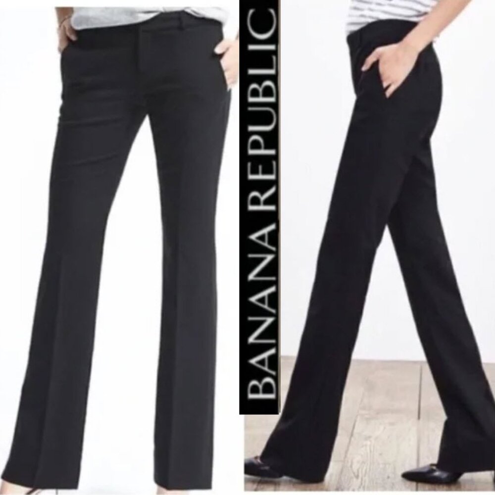 Banana Republic WOOL Martin Fit Pants Black Straight Leg Trousers Size 8